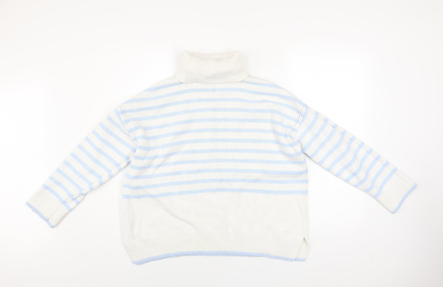 Crew Clothing Women’s White Blue Roll Neck Striped Jumper Size 10