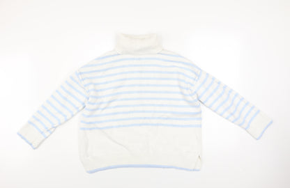 Crew Clothing Women’s White Blue Roll Neck Striped Jumper Size 10