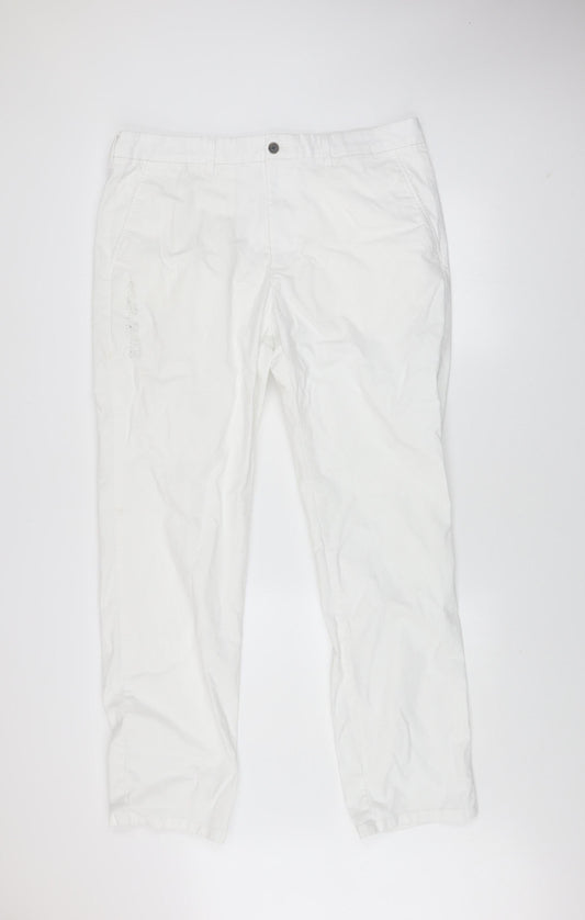 Marks and Spencer Men's White Regular Fit Chino Trousers 38x33