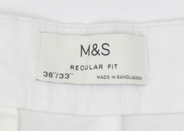 Marks and Spencer Men's White Regular Fit Chino Trousers 38x33