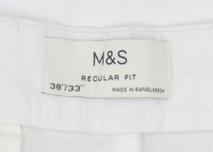 Marks and Spencer Men's White Regular Fit Chino Trousers 38x33