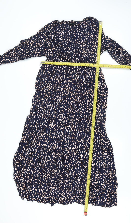 Next Women's Blue Animal Print Maxi Dress Size 8 Long Sleeve V-Neck