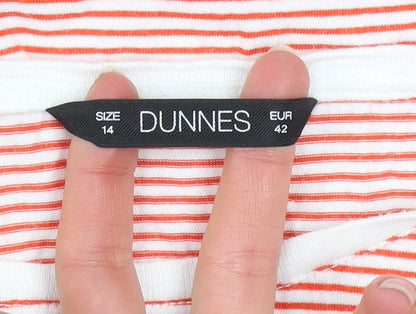 Dunnes Women’s Orange Striped Short Sleeve Cotton T-Shirt Size 14