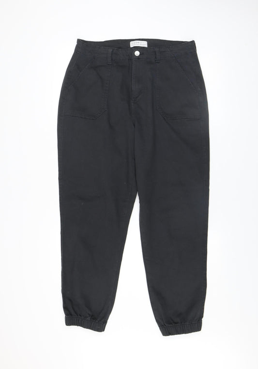 Primark Women’s Black Tapered Cargo Jeans Size 14 Relaxed Fit