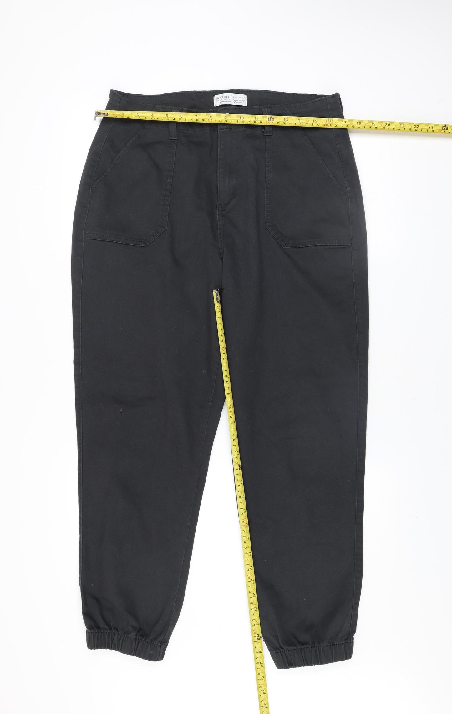 Primark Women’s Black Tapered Cargo Jeans Size 14 Relaxed Fit