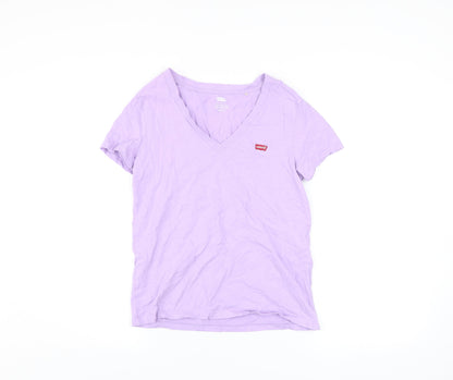 Levi's Women's Purple Cotton V-Neck Short Sleeve T-Shirt XS
