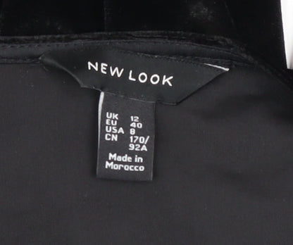 New Look Women's Black Velvet Jumpsuit UK 12 V-Neck Belted Wide-Leg