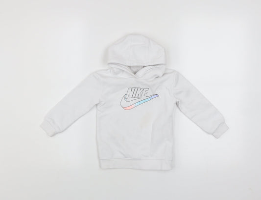 Nike Girls White Pullover Hoodie 2 Years Fleece Logo Hooded Sweatshirt