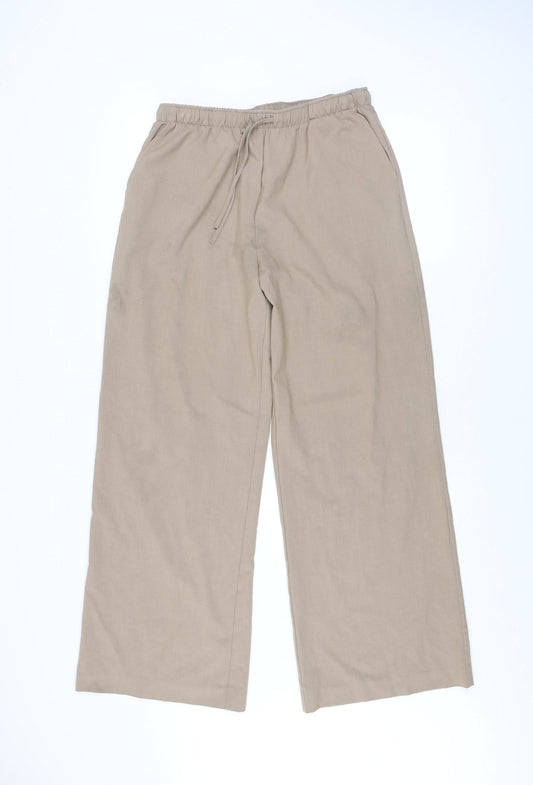 Stradivarius Women’s Beige XL Wide-Leg Trousers with Drawstring Waist