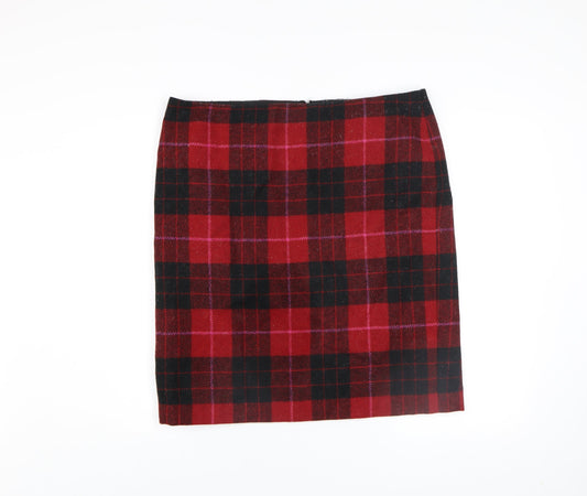 Hobbs Women Red Wool Check Pencil Skirt Size 18 Lined Autumn Winter