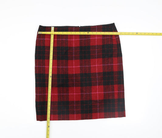 Hobbs Women Red Wool Check Pencil Skirt Size 18 Lined Autumn Winter