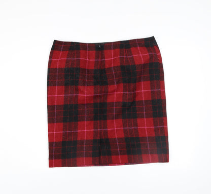 Hobbs Women Red Wool Check Pencil Skirt Size 18 Lined Autumn Winter
