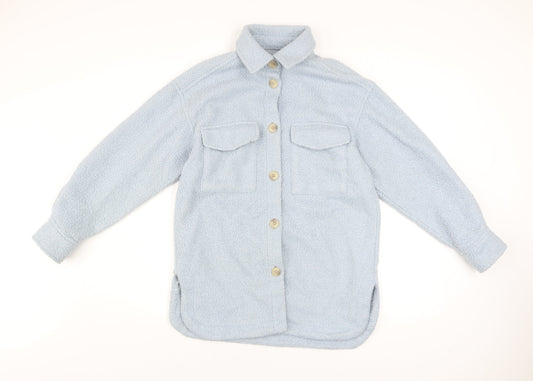 H&M Women’s Blue Fleece Button Jacket XS Casual Mid-Length