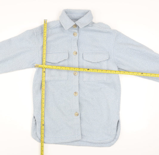 H&M Women’s Blue Fleece Button Jacket XS Casual Mid-Length