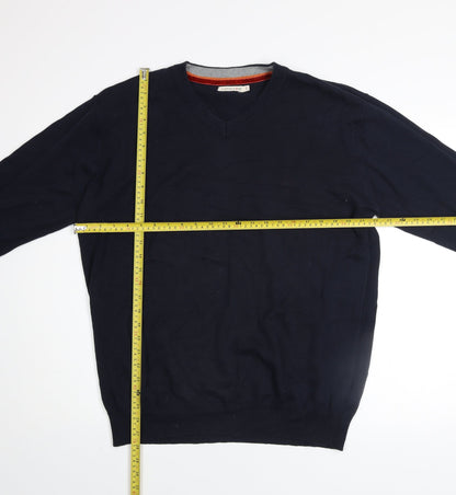 Sandstone Men's Navy Cotton V-Neck Jumper Size L Lightweight Knit