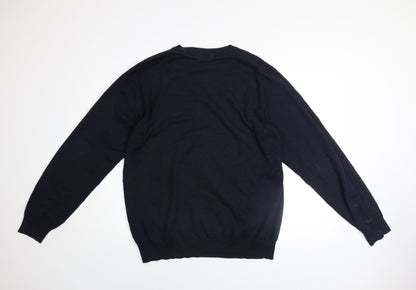 Sandstone Men's Navy Cotton V-Neck Jumper Size L Lightweight Knit