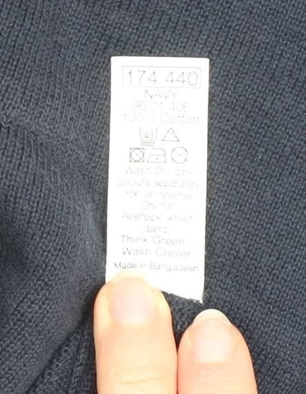 Sandstone Men's Navy Cotton V-Neck Jumper Size L Lightweight Knit