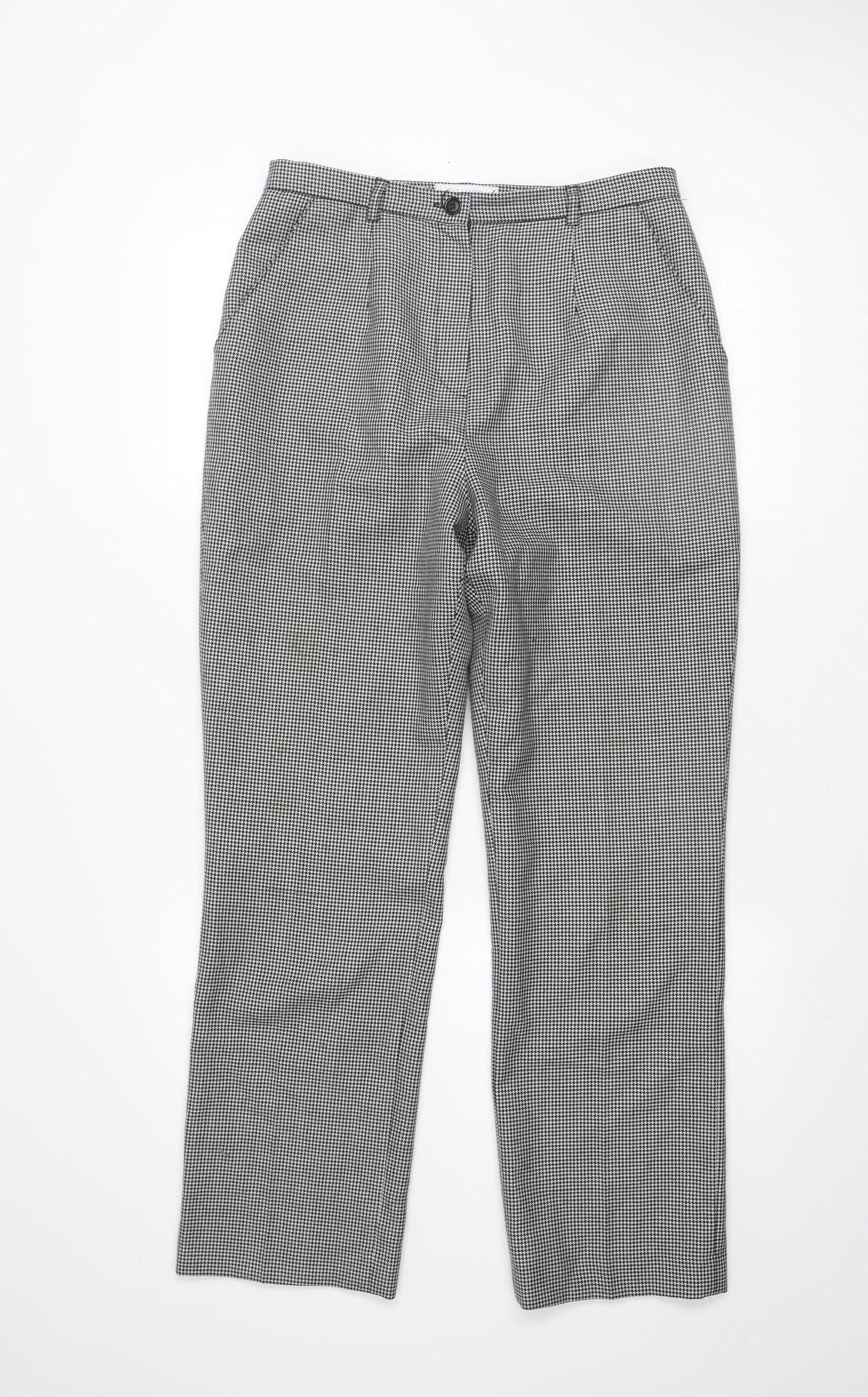 Cotswold Collections Womens Black Houndstooth Wool Blend Pleated Trousers Size 12