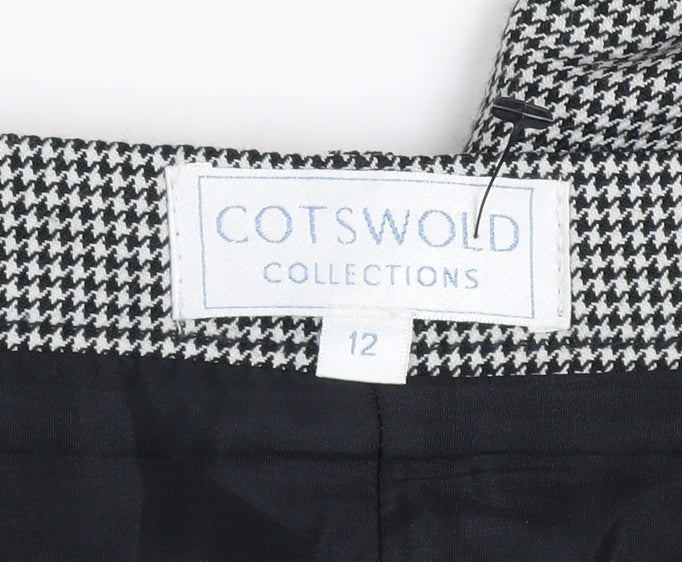 Cotswold Collections Womens Black Houndstooth Wool Blend Pleated Trousers Size 12