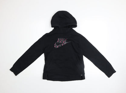 Nike Girls Black Pullover Hoodie Fleece Logo Sweatshirt Size 146