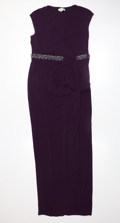 Monsoon Women’s Purple Beaded Long Bodycon Dress Size 12
