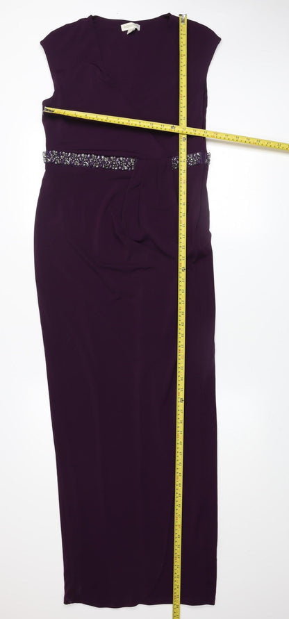 Monsoon Women’s Purple Beaded Long Bodycon Dress Size 12