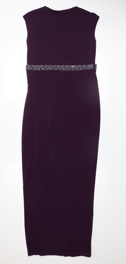 Monsoon Women’s Purple Beaded Long Bodycon Dress Size 12