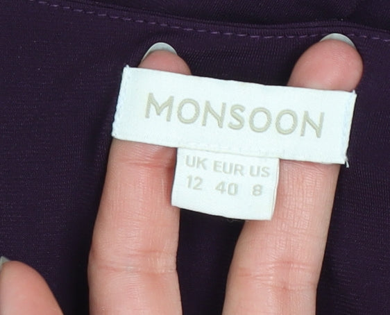 Monsoon Women’s Purple Beaded Long Bodycon Dress Size 12