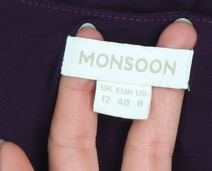 Monsoon Women’s Purple Beaded Long Bodycon Dress Size 12