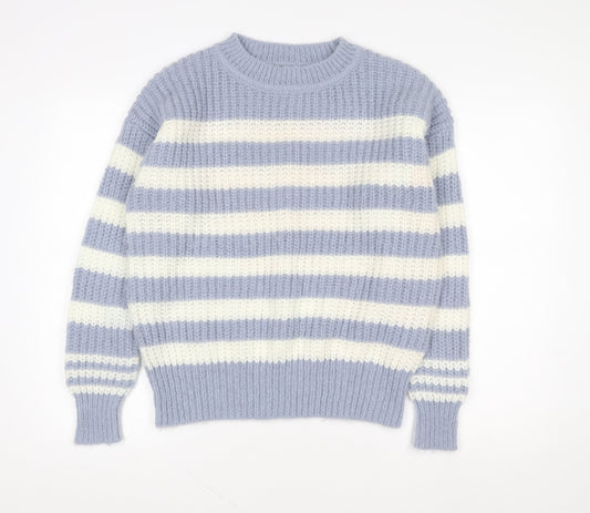 Nutmeg Women Blue Striped Chunky-Knit Pullover Jumper Size 8