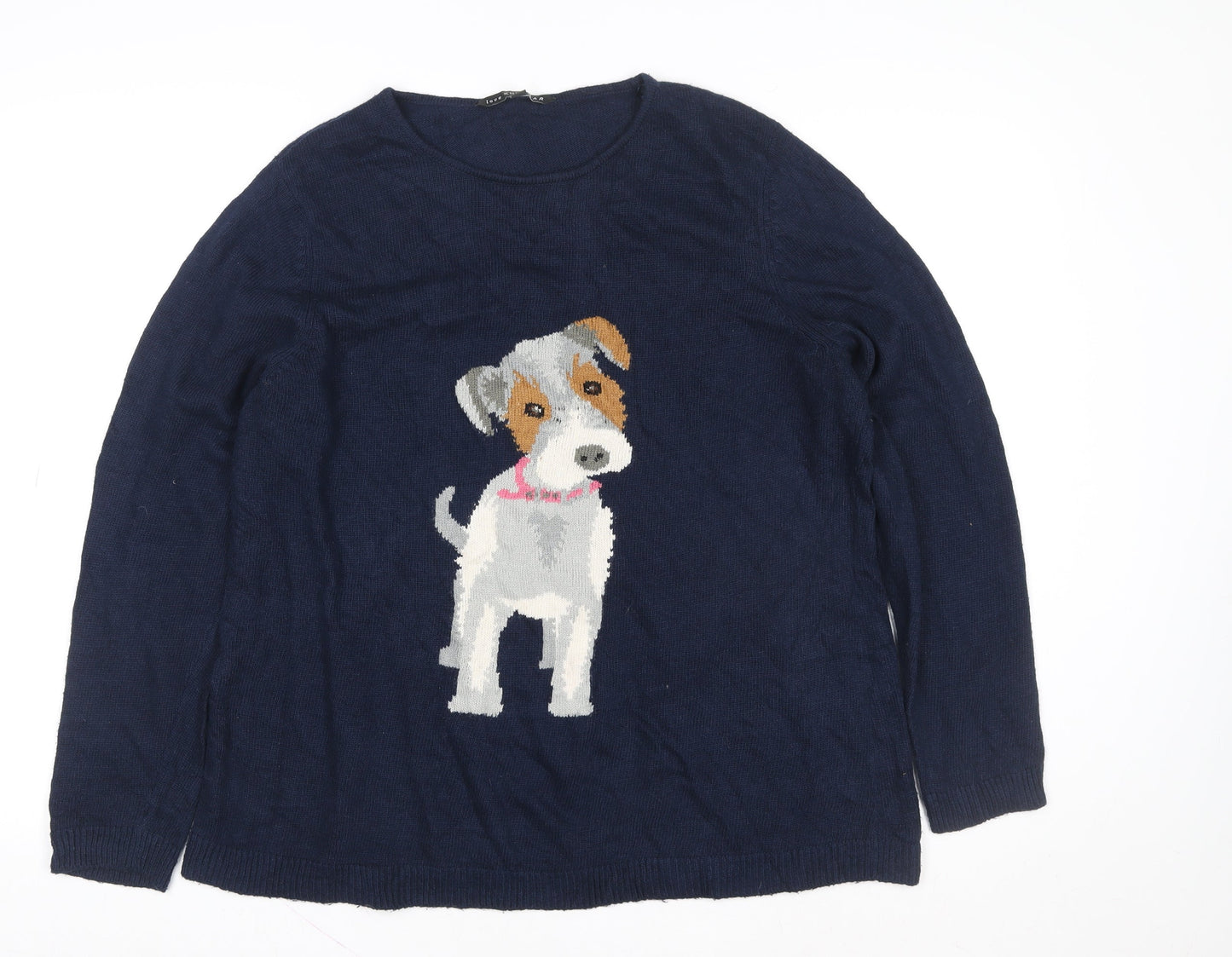 Love Knitwear Women's Navy Dog Pattern Jumper Size 20