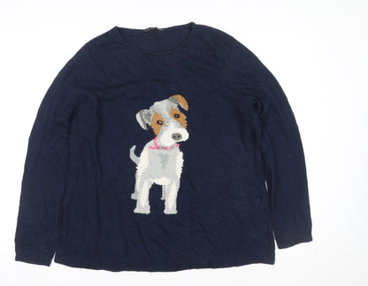Love Knitwear Women's Navy Dog Pattern Jumper Size 20