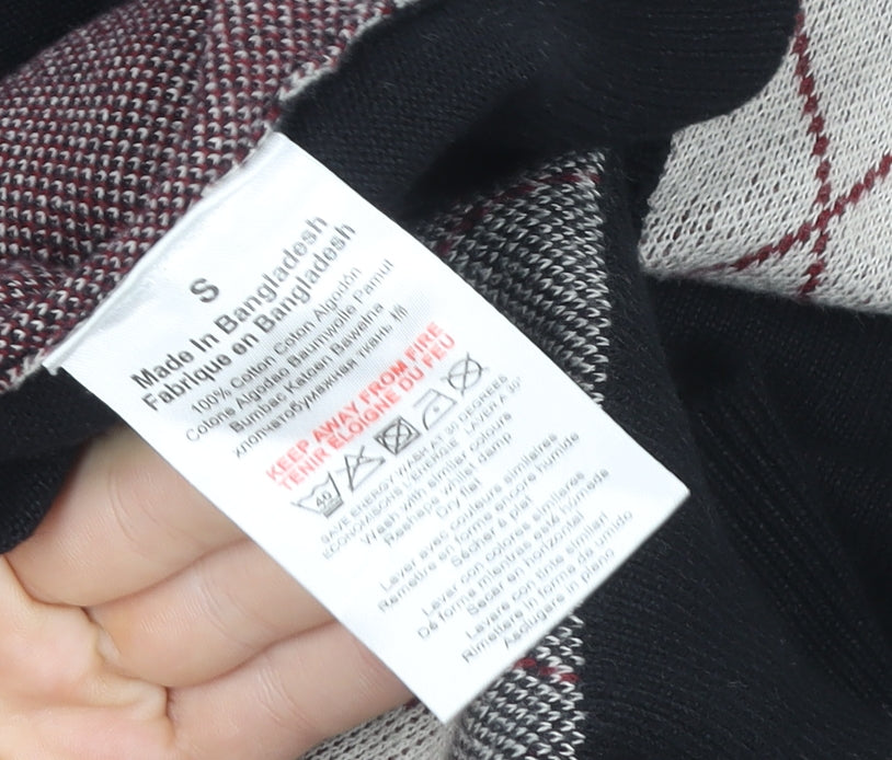 2nd Chapter Men's Black Argyle Cotton Henley Jumper Size S