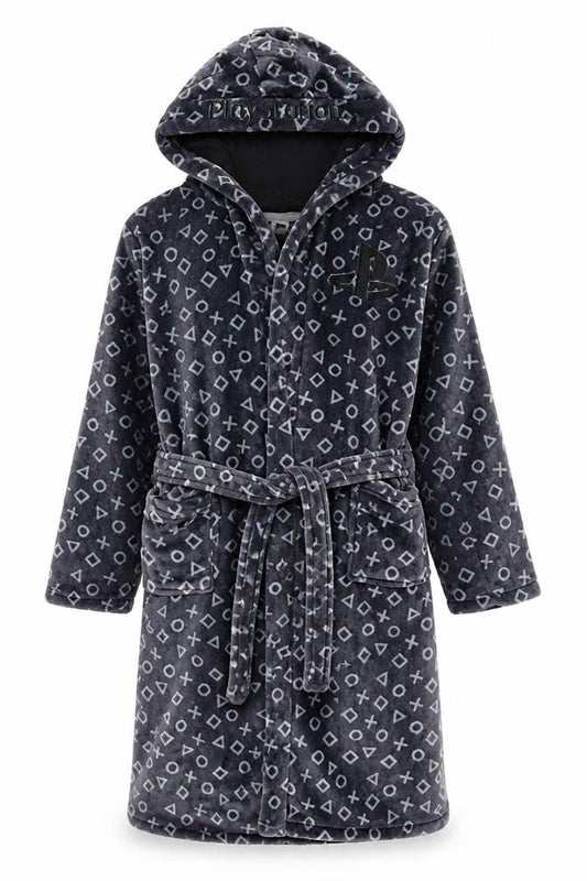 PlayStation Boys Grey Fleece Hooded Robe 15-16 Years Gaming Nightwear