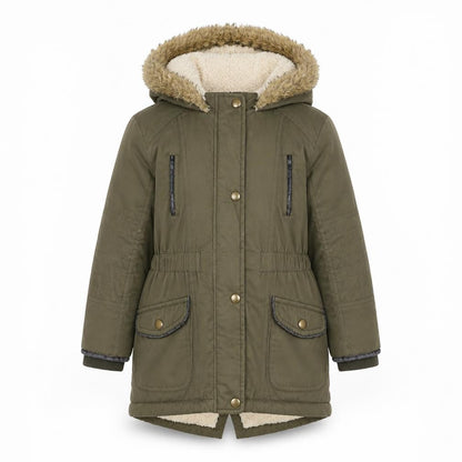 Young Dimension Girls Green Faux Fur Hooded Parka Coat 5-6 Years