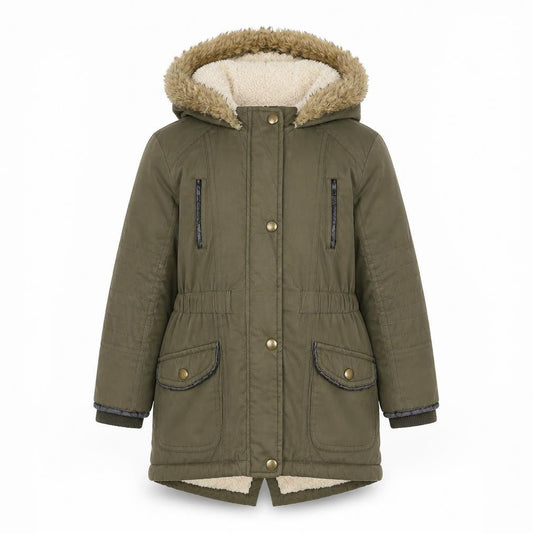 Young Dimension Girls Green Faux Fur Hooded Parka Coat 5-6 Years