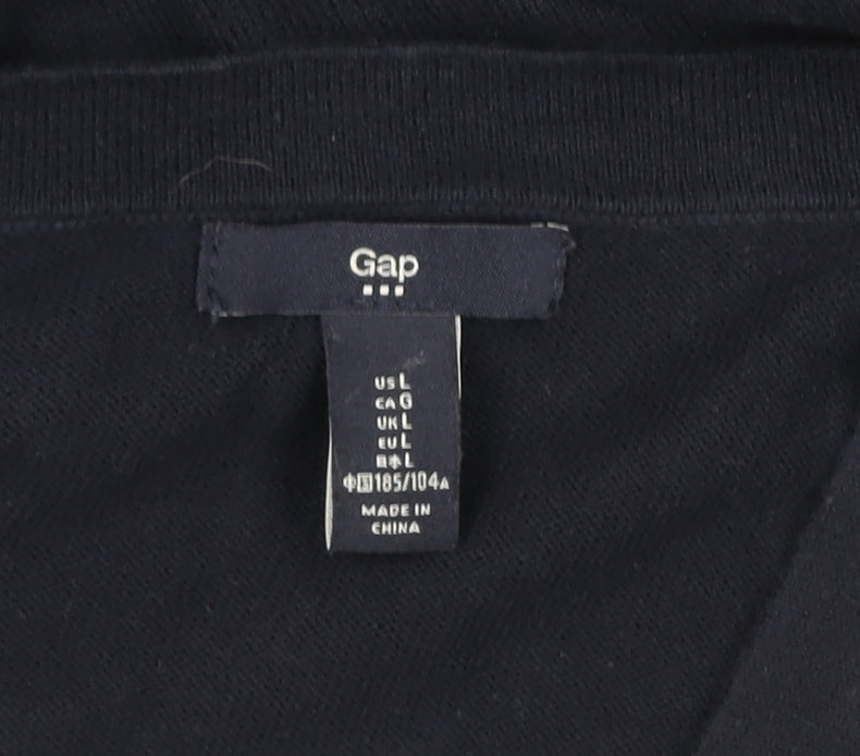 Gap Women Blue Cotton V-Neck Button Cardigan Size L