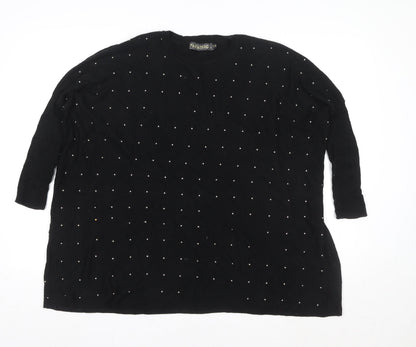 Paramour Women Black Beaded Tunic Blouse Size S Relaxed Fit