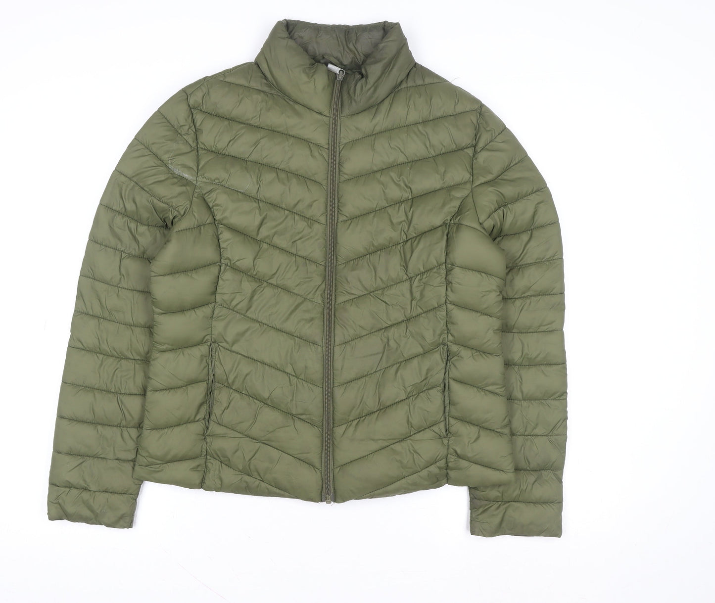 Primark Womens Green Puffer Jacket Size M Lightweight Quilted Winter Coat