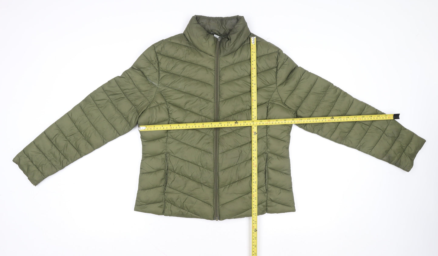 Primark Womens Green Puffer Jacket Size M Lightweight Quilted Winter Coat