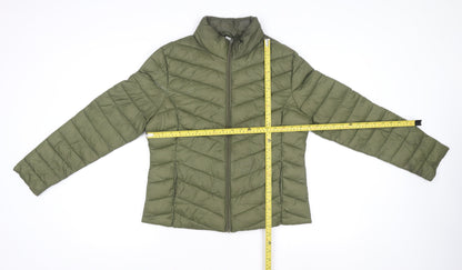 Primark Womens Green Puffer Jacket Size M Lightweight Quilted Winter Coat