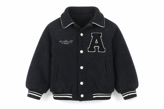 Zara Girls Black Varsity Jacket 6 Years Wool Blend Lined Button-Up