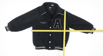 Zara Girls Black Varsity Jacket 6 Years Wool Blend Lined Button-Up