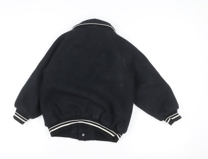 Zara Girls Black Varsity Jacket 6 Years Wool Blend Lined Button-Up