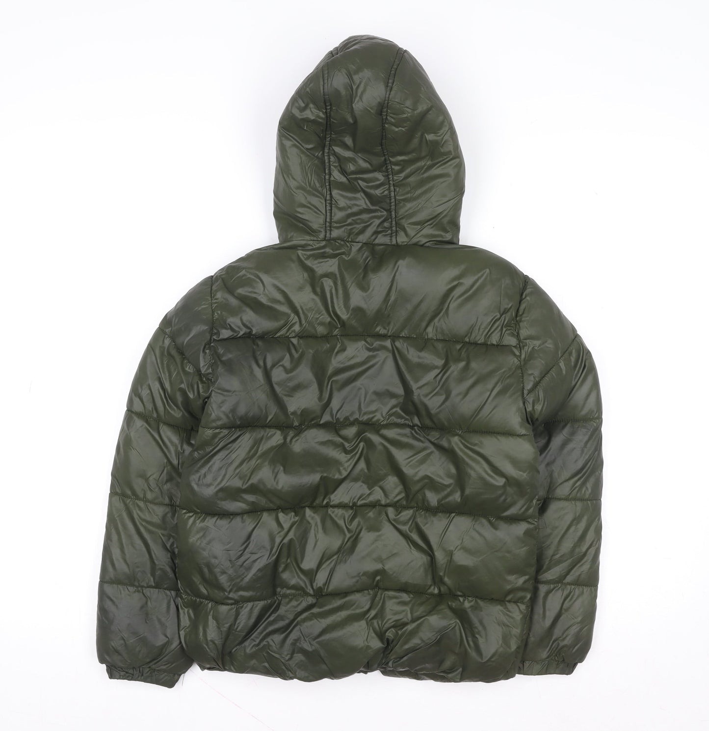 Primark Boys Green Hooded Puffer Jacket 7-8 Years Polyester Winter Coat