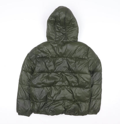 Primark Boys Green Hooded Puffer Jacket 7-8 Years Polyester Winter Coat
