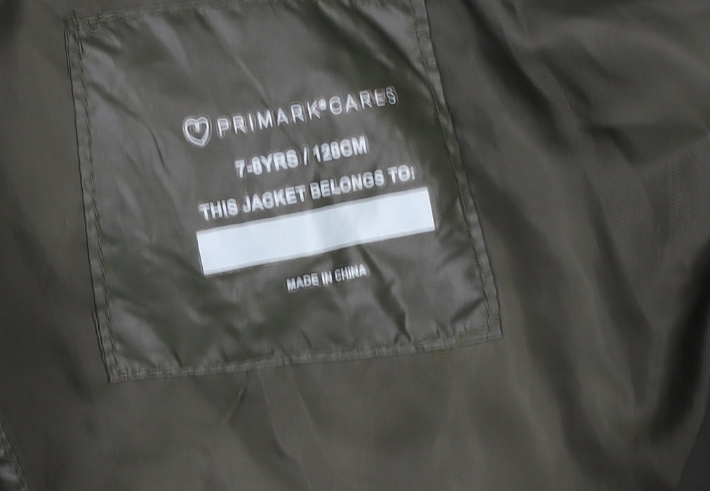 Primark Boys Green Hooded Puffer Jacket 7-8 Years Polyester Winter Coat