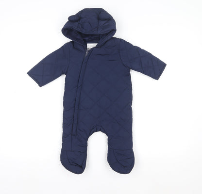 Primark Blue Quilted Hooded Snowsuit 3-6 Months Unisex Baby Winter Wear