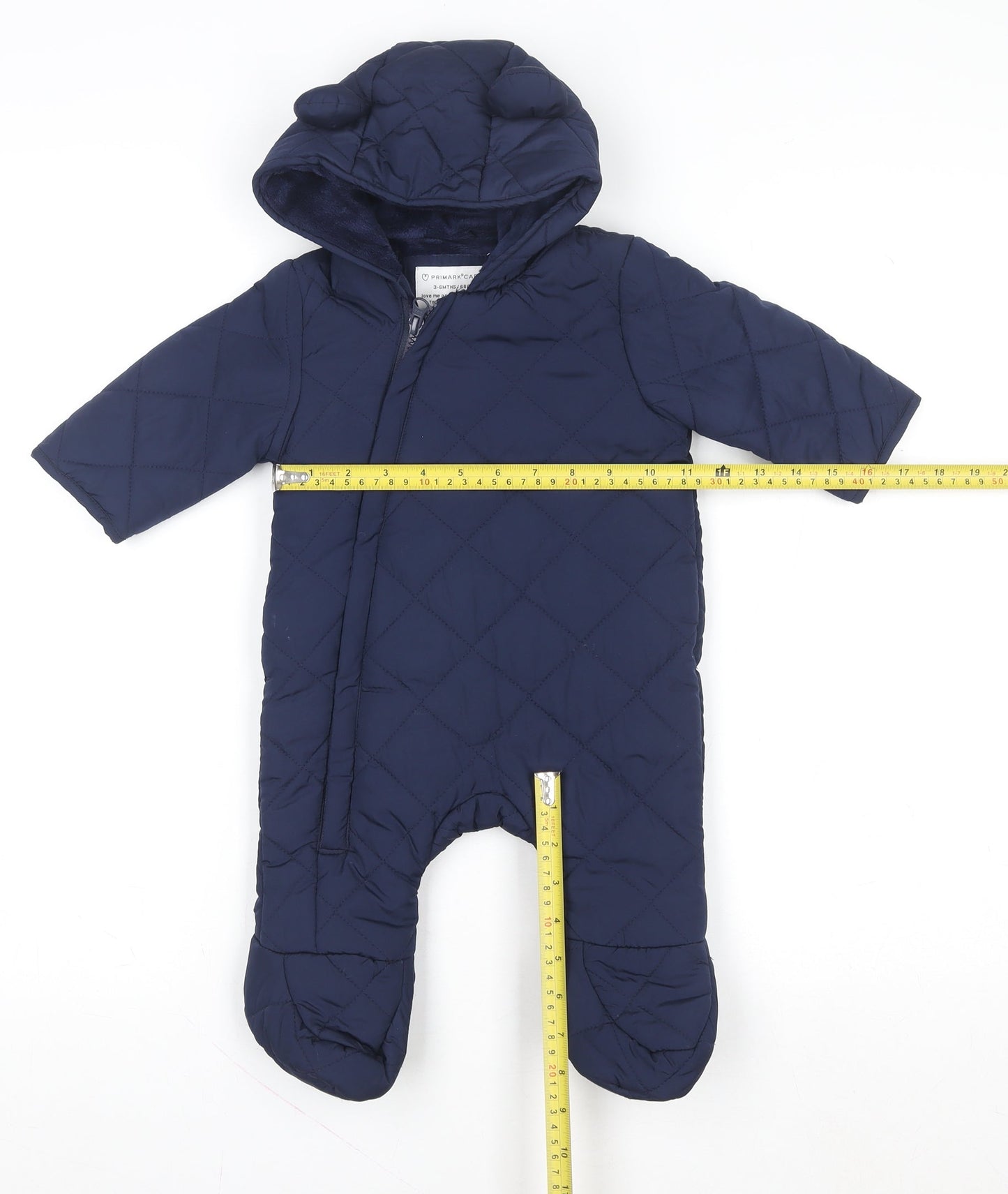 Primark Blue Quilted Hooded Snowsuit 3-6 Months Unisex Baby Winter Wear