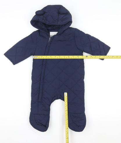 Primark Blue Quilted Hooded Snowsuit 3-6 Months Unisex Baby Winter Wear